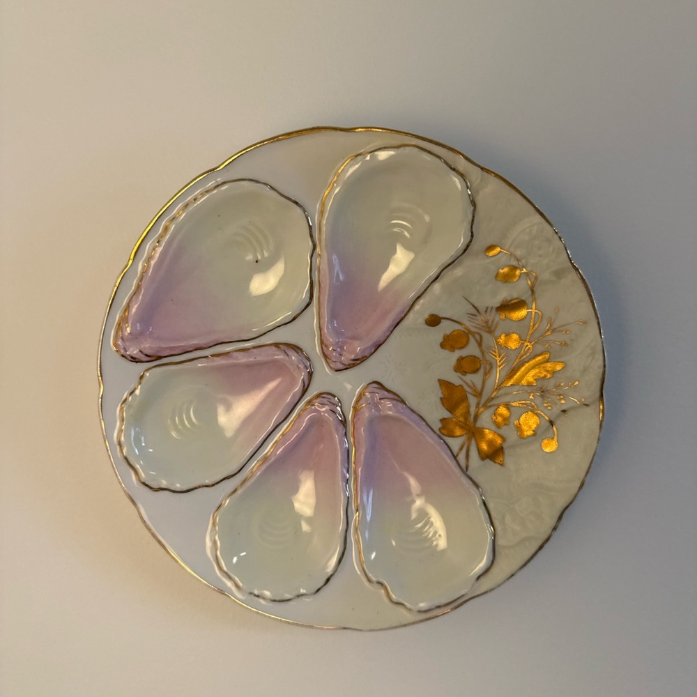 Antique Oyster Plate Five Wells Gold Gilt Weimer